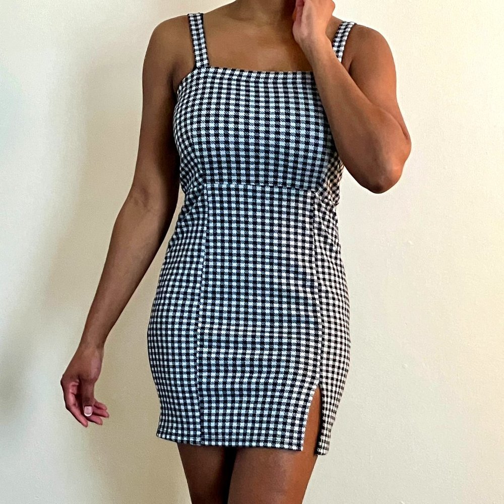 Black & White Checkered Body Con Dress